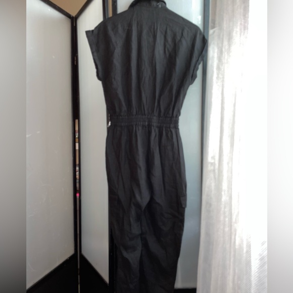 ZARA 100% Linen Cap Sleeve Zip Front Jumpsuit XS NEW - Picture 4 of 9